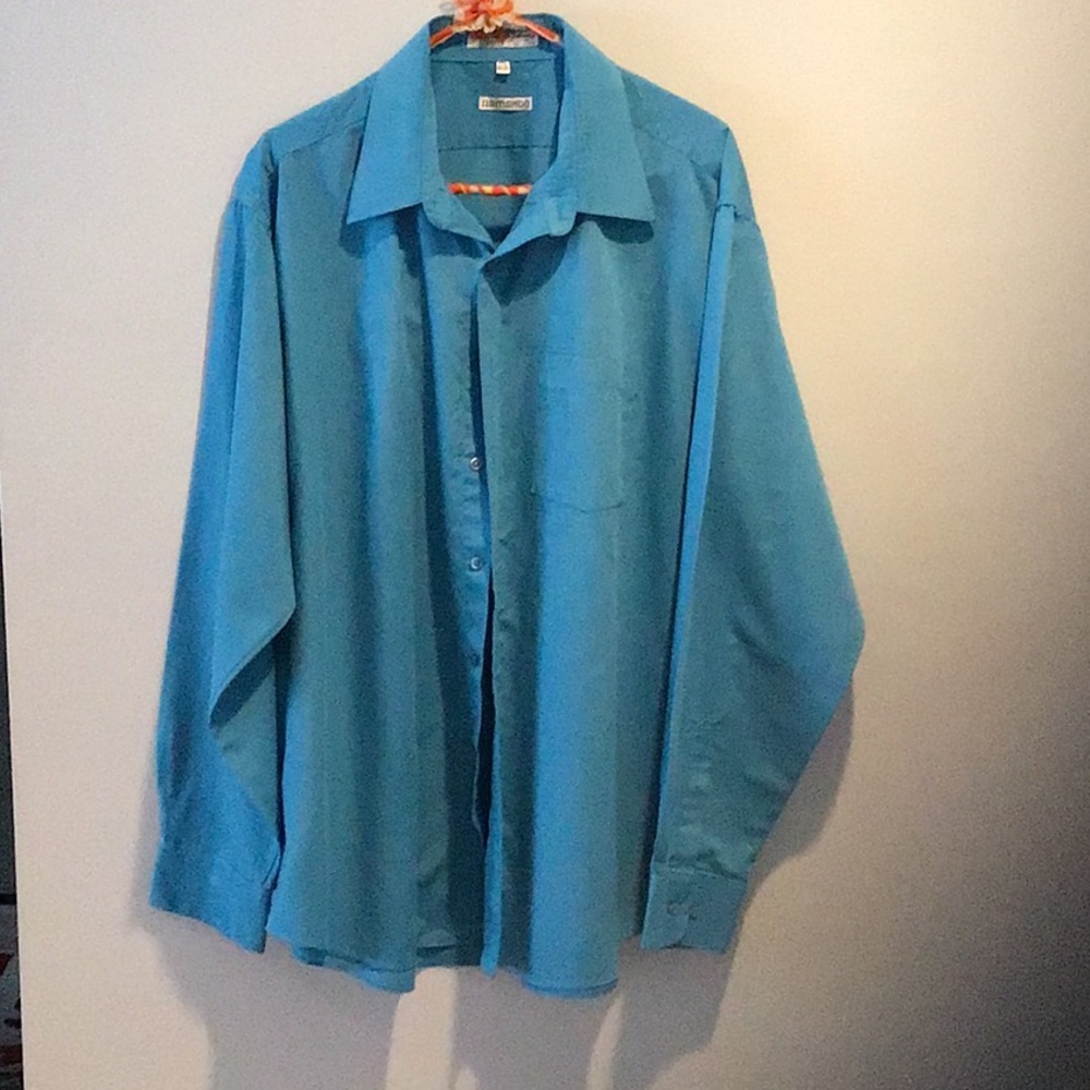 Armando Men’s Long Sleeve Aqua Button Down Shirt Neck 17 1/2 Sleeve 34/35